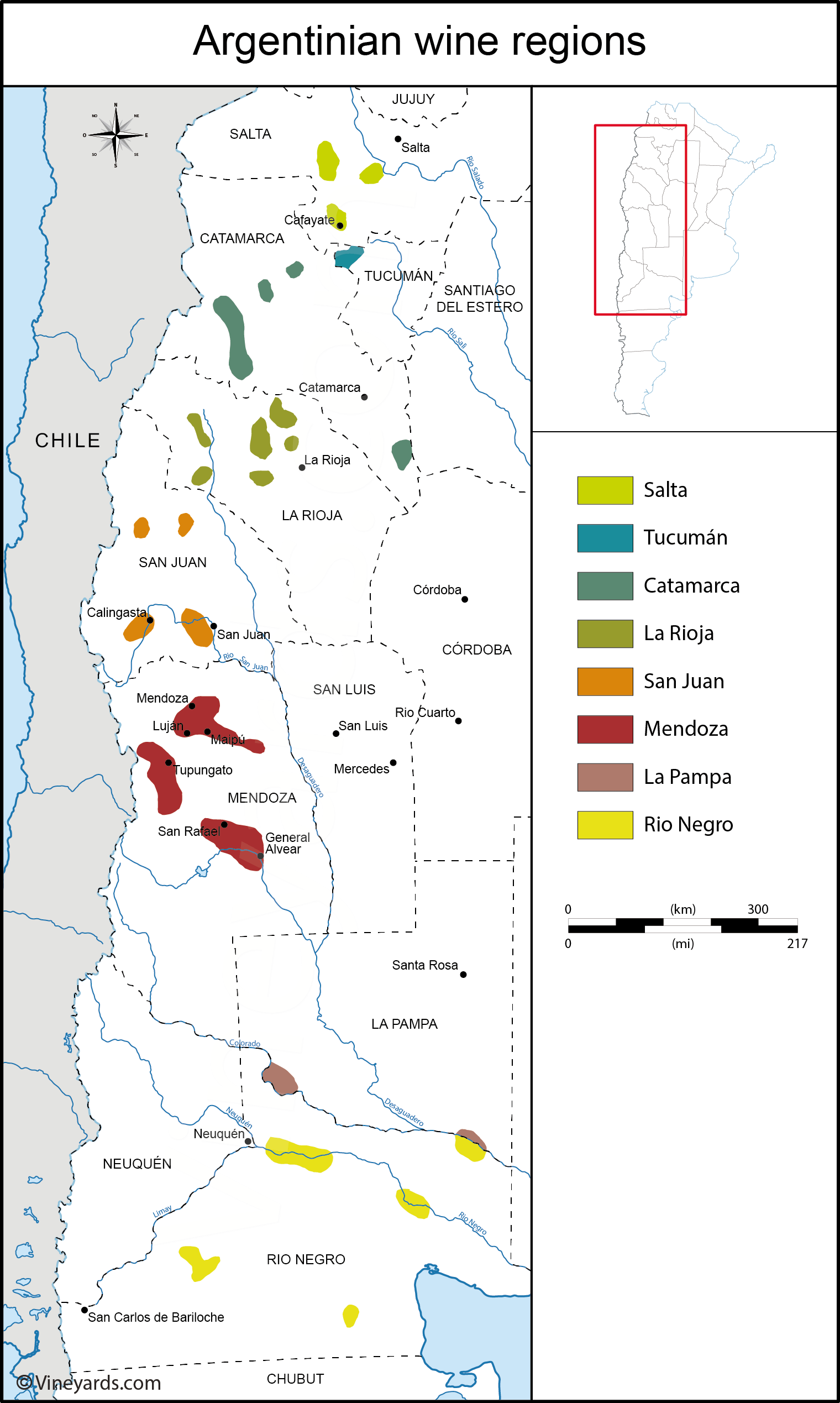Argentina Map of Vineyards Wine Regions