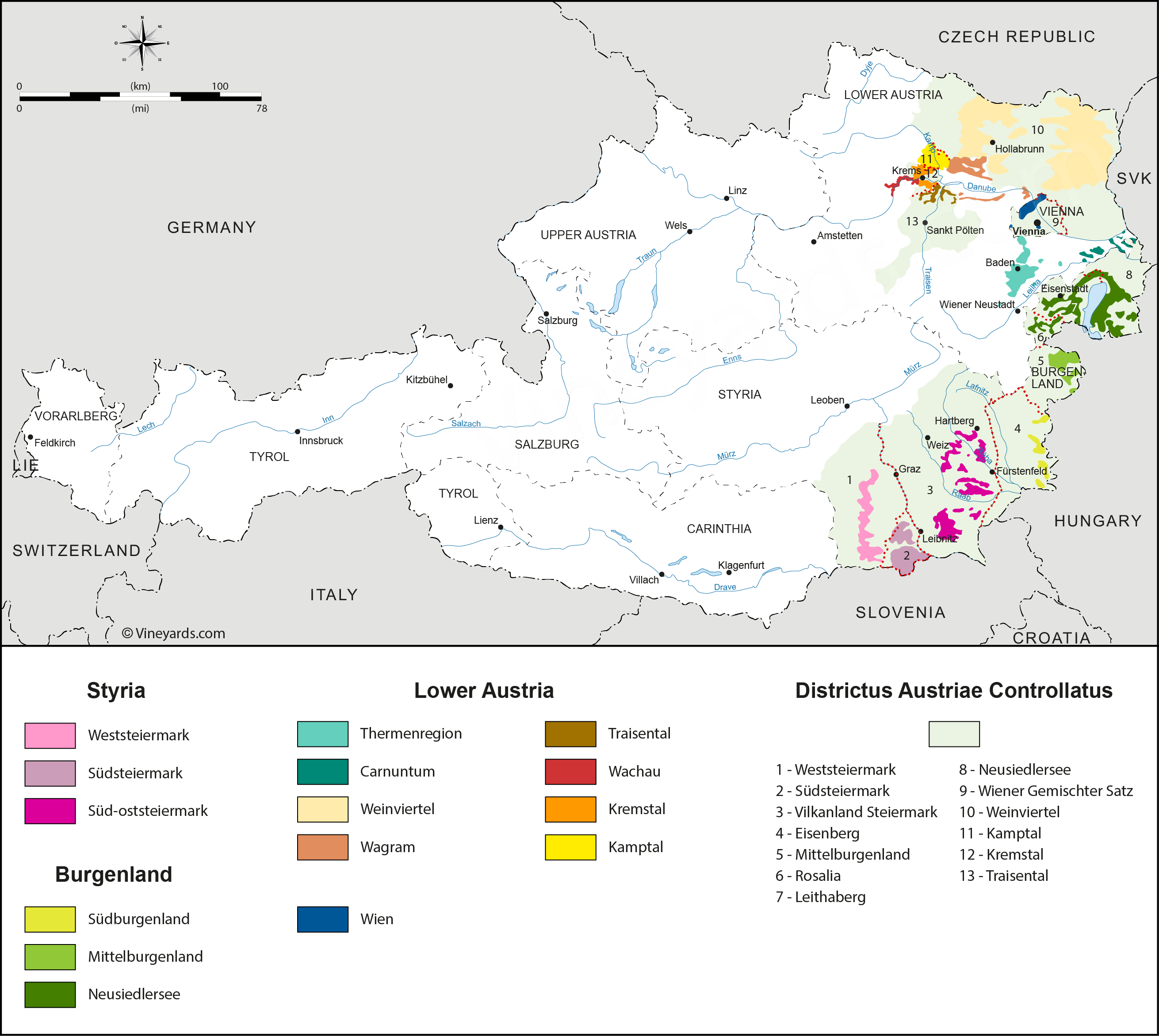 Карта виноделия австрии