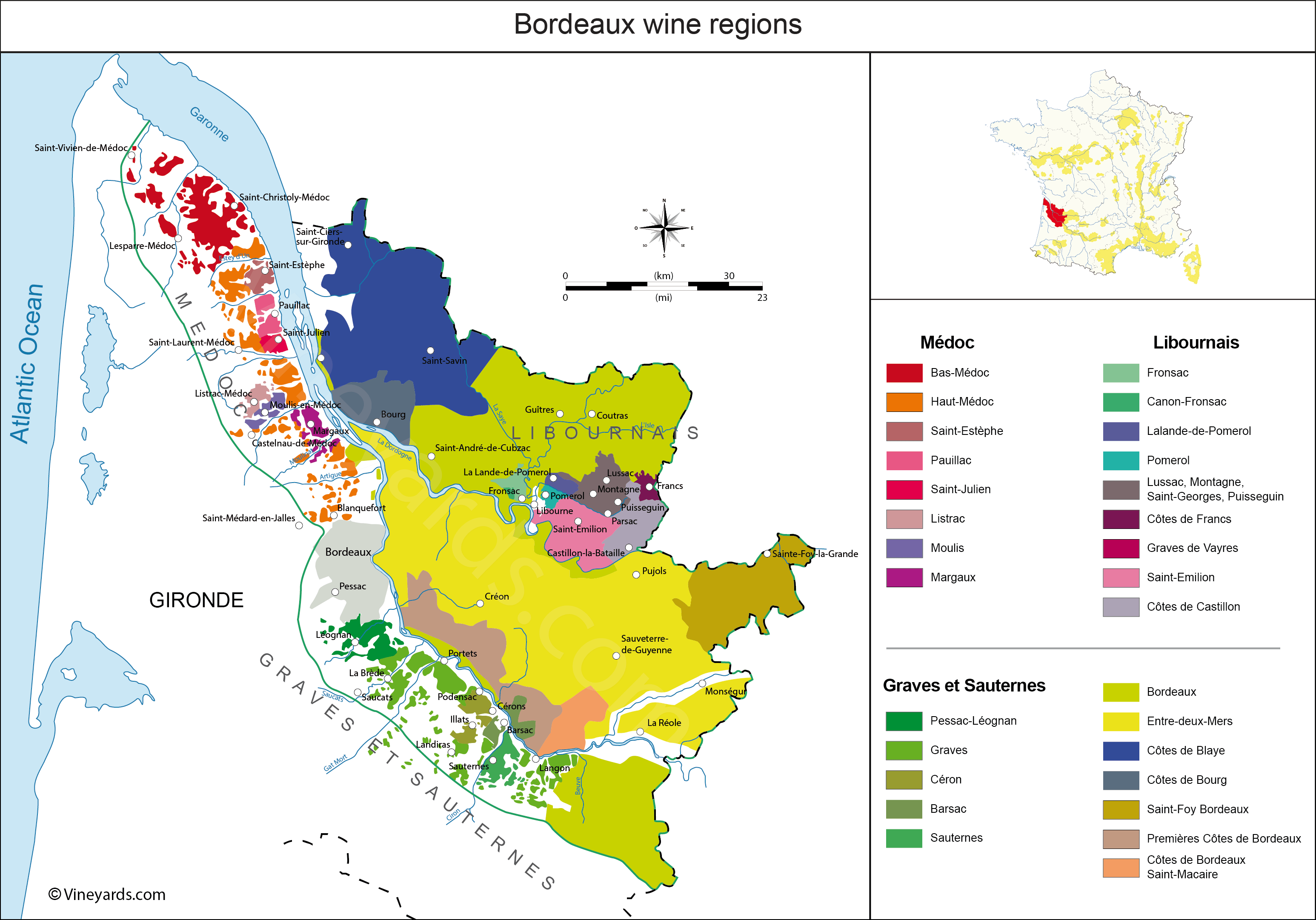 Map Of France Showing Bordeaux Bordeaux Map of Vineyards Wine Regions