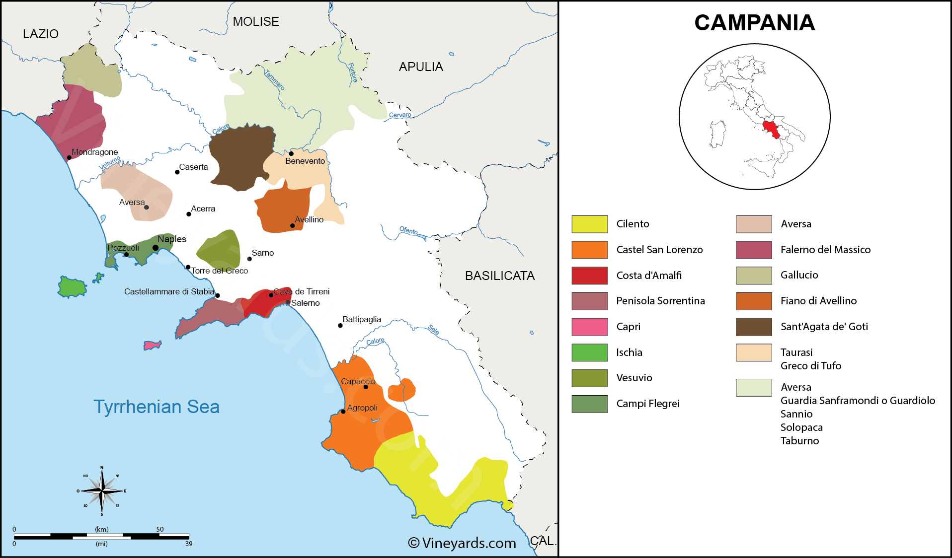 Italy Map Of Vineyards Wine Regions   Campania 