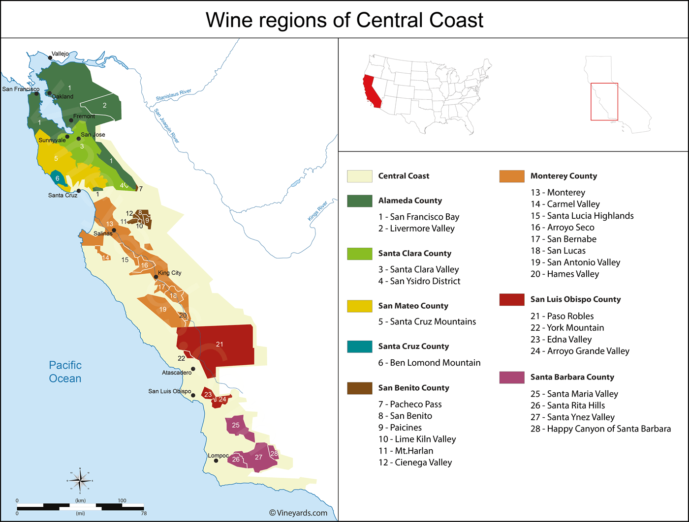 Central region. Карта виноделия Калифорнии. Винодельческая карта Калифорнии. Винодельческий о Калифорния на карте. Винодельческие регионы Калифорнии.