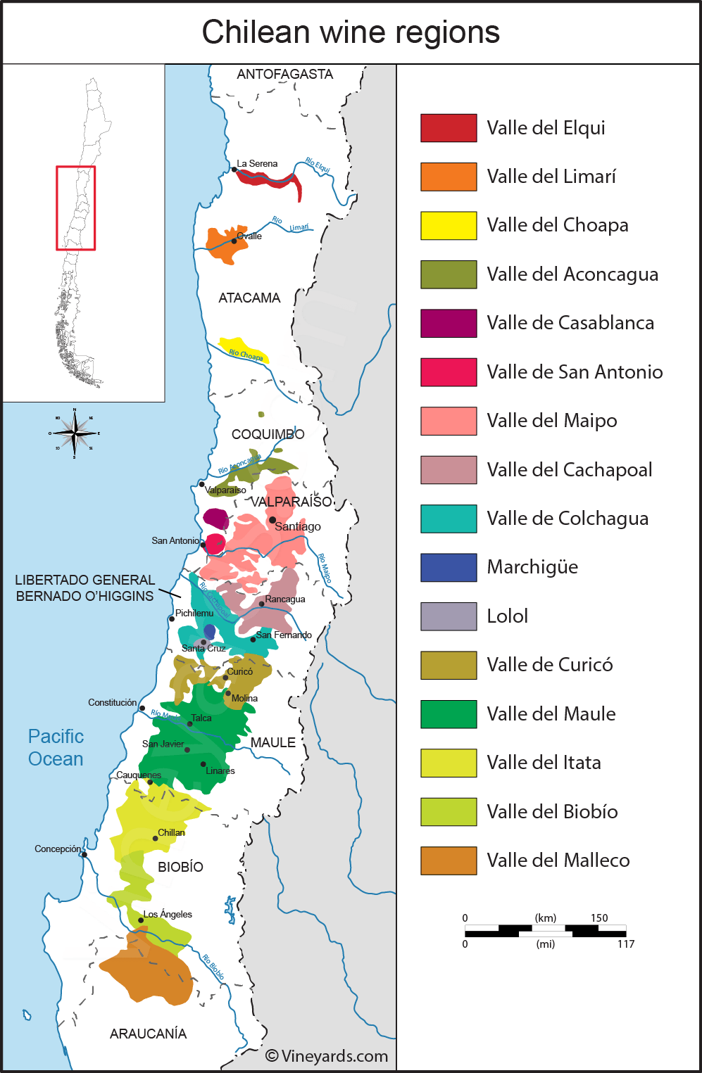 Chile Map of Vineyards Wine Regions