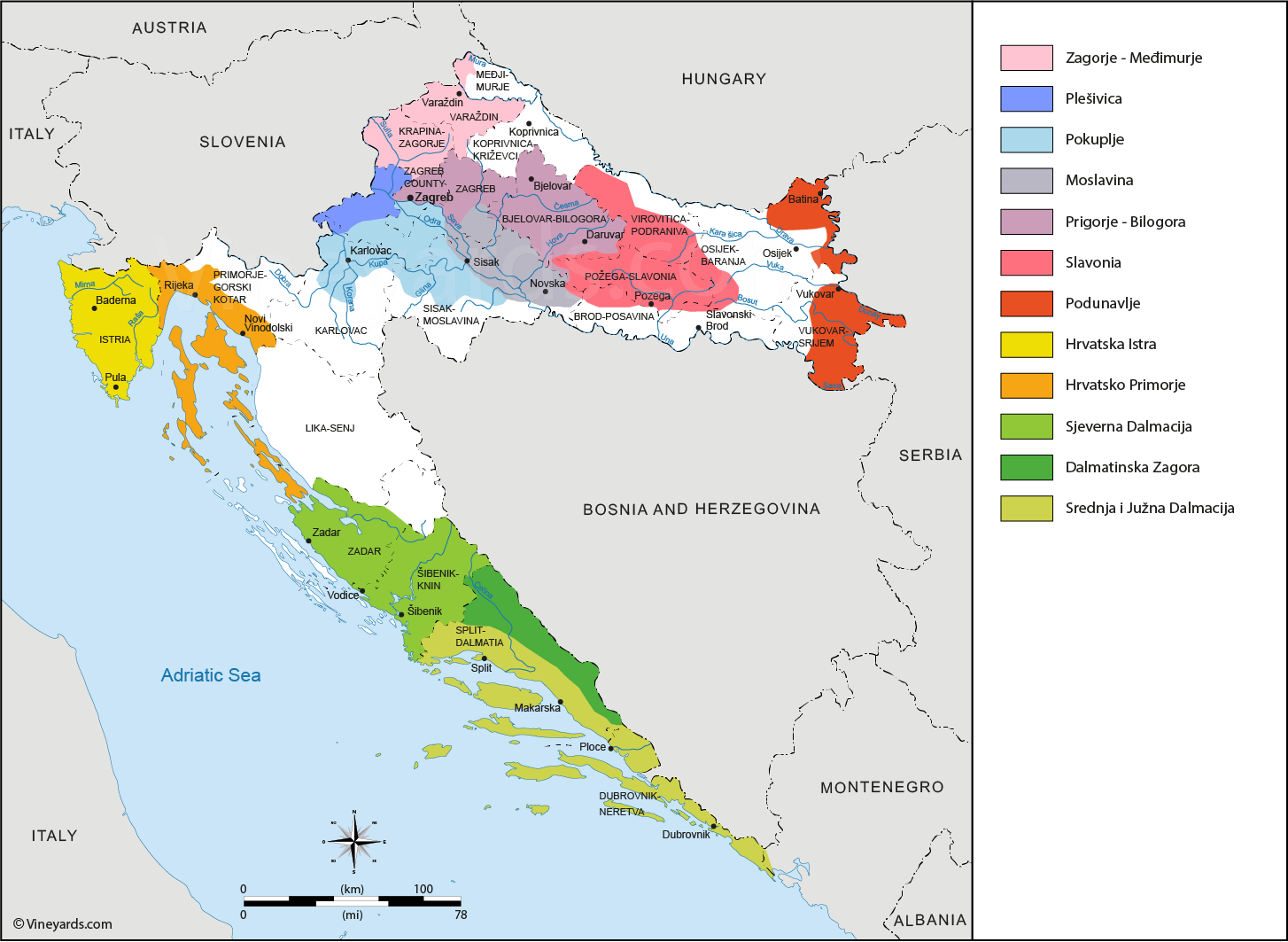 Croatia Map Of Vineyards Wine Regions