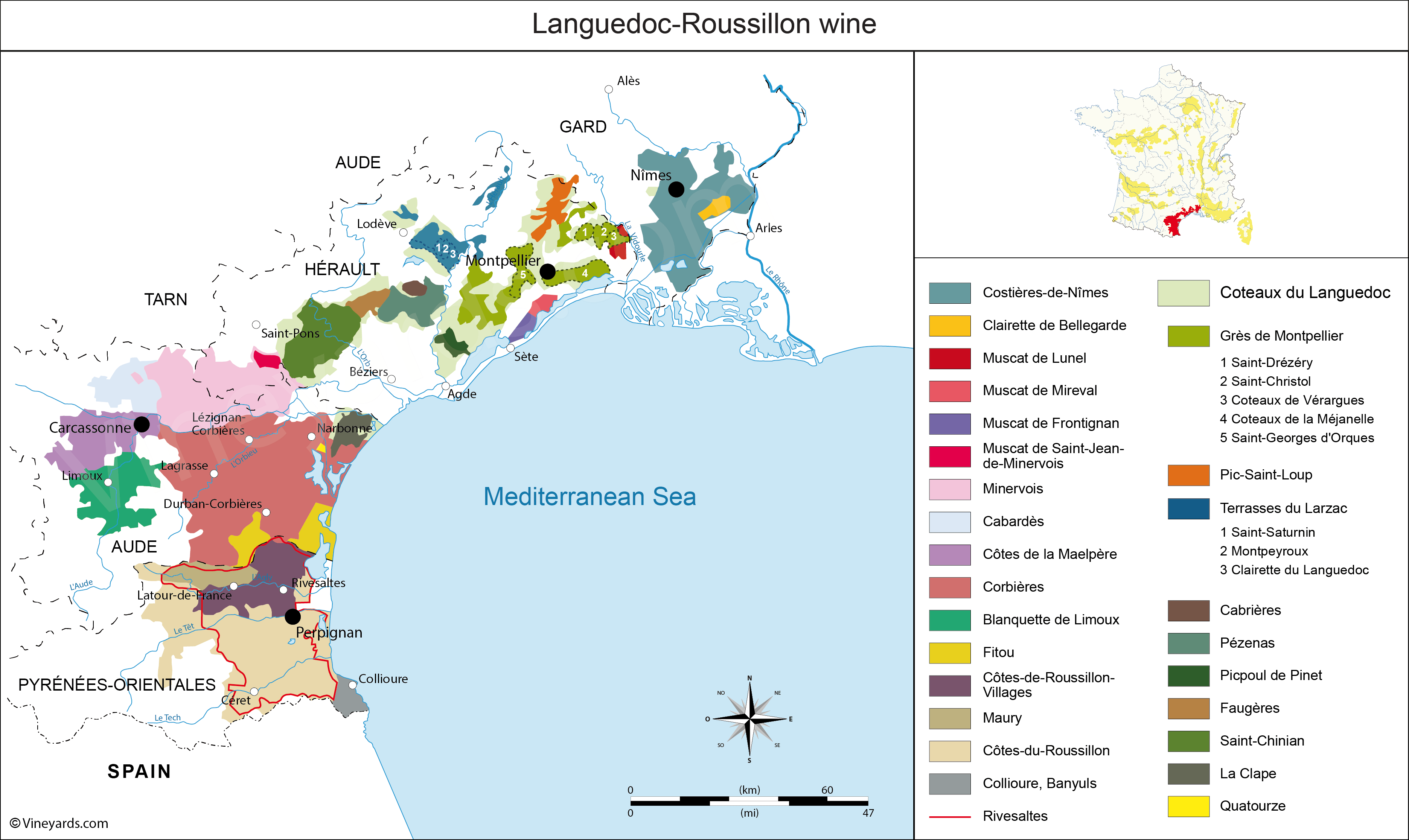 Map Of Languedoc Roussillon Region Languedoc Map Of Vineyards Wine Regions