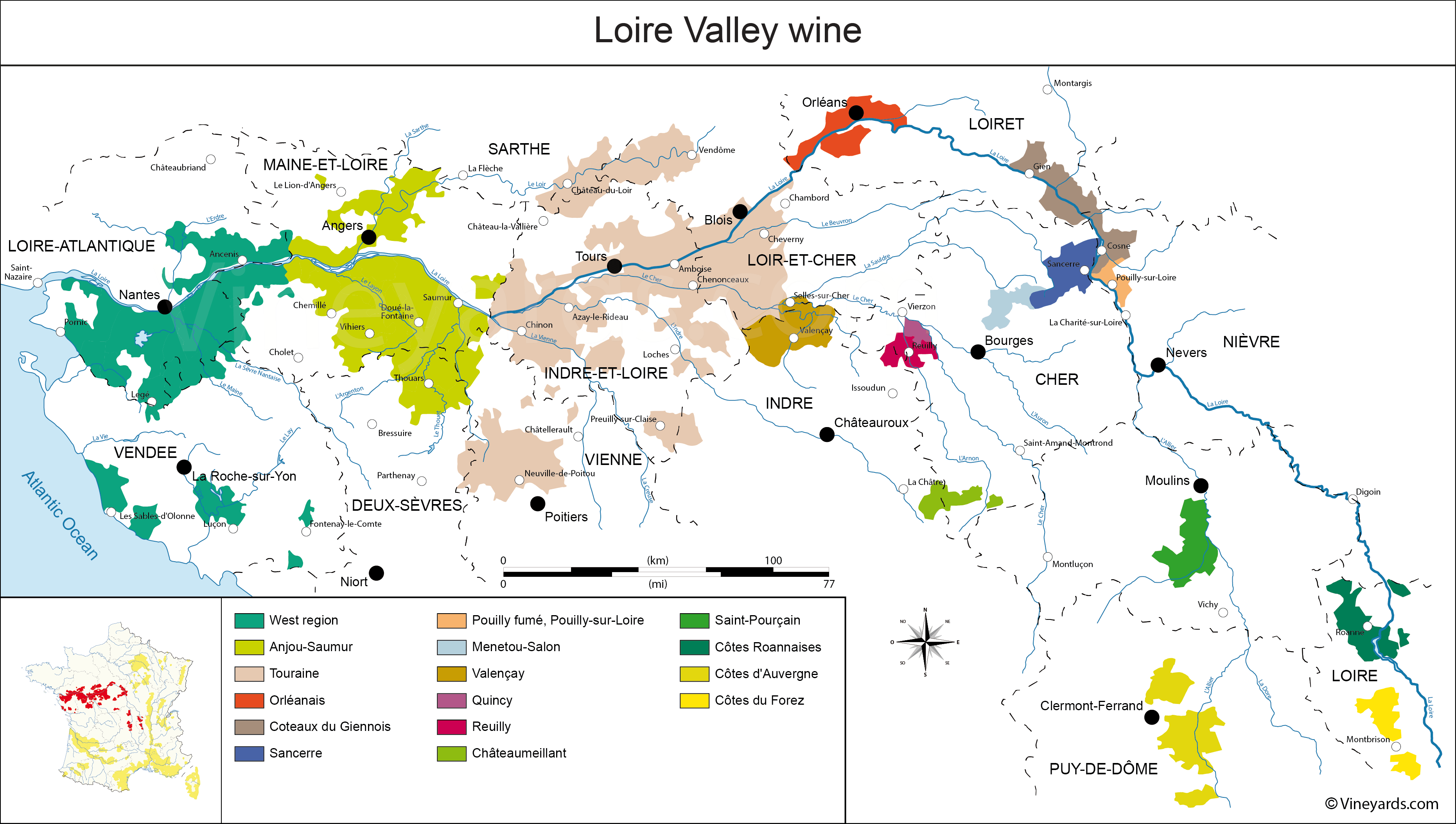 Loire Valley Map of Vineyards Wine Regions