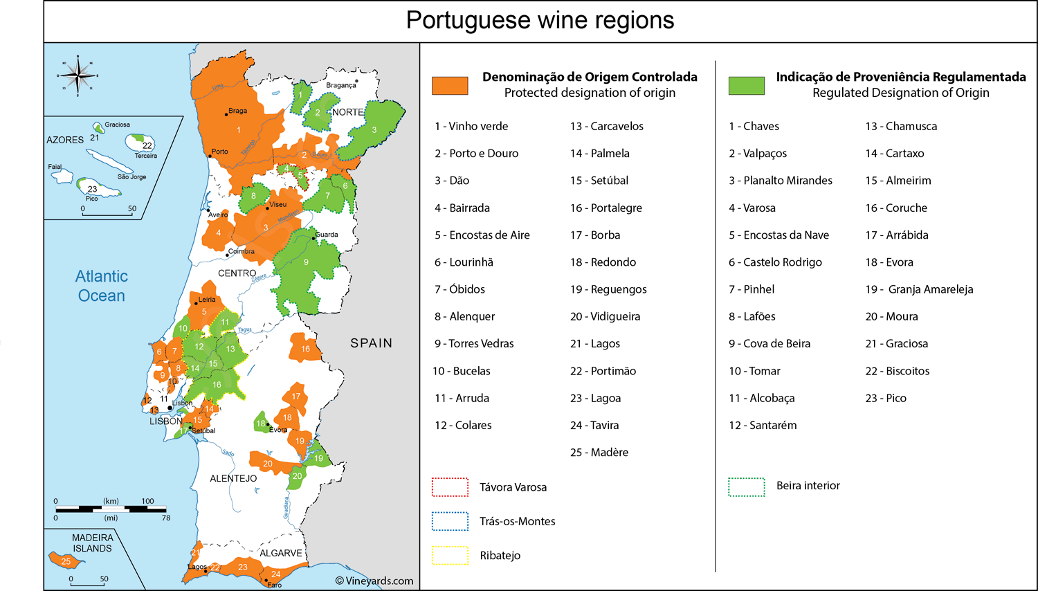 Wine regions in mainland Portugal. Regiões vitivinícolas em Portugal