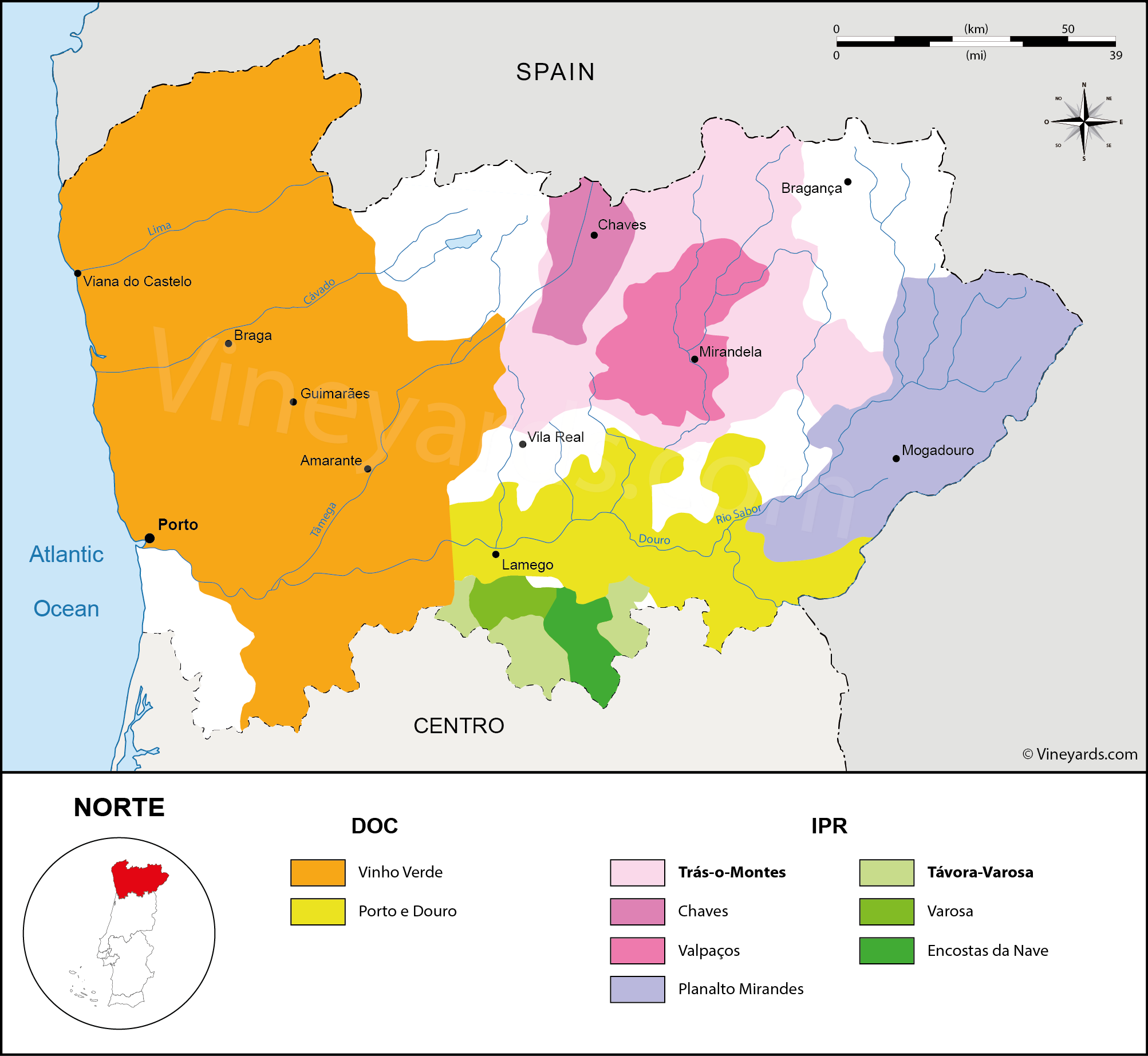 Wine regions in mainland Portugal. Regiões vitivinícolas em Portugal