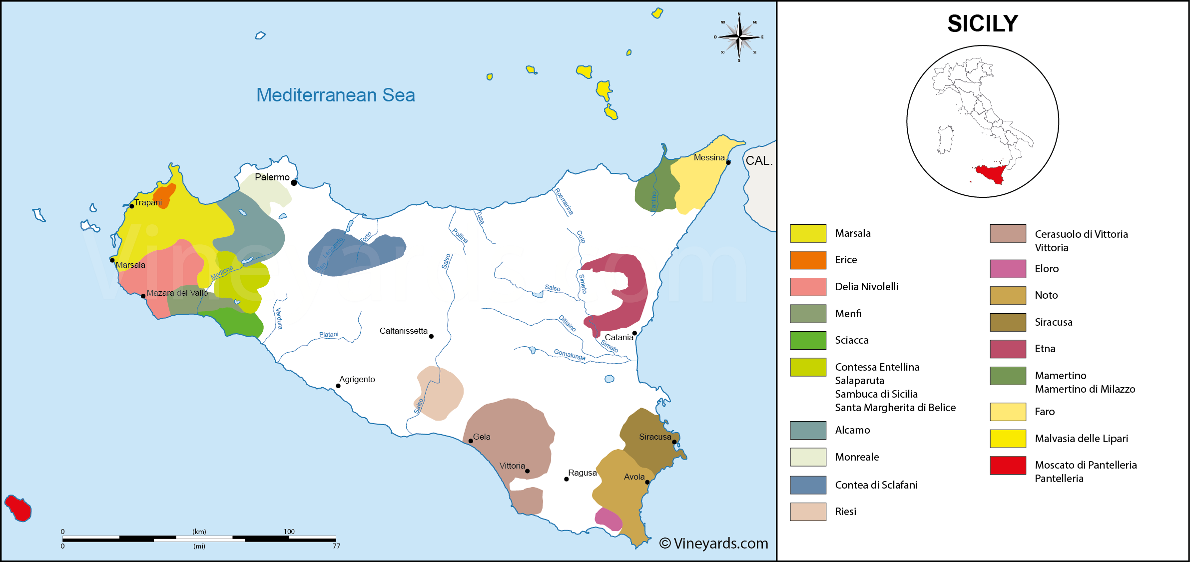 Sicily Map Of Vineyards Wine Regions