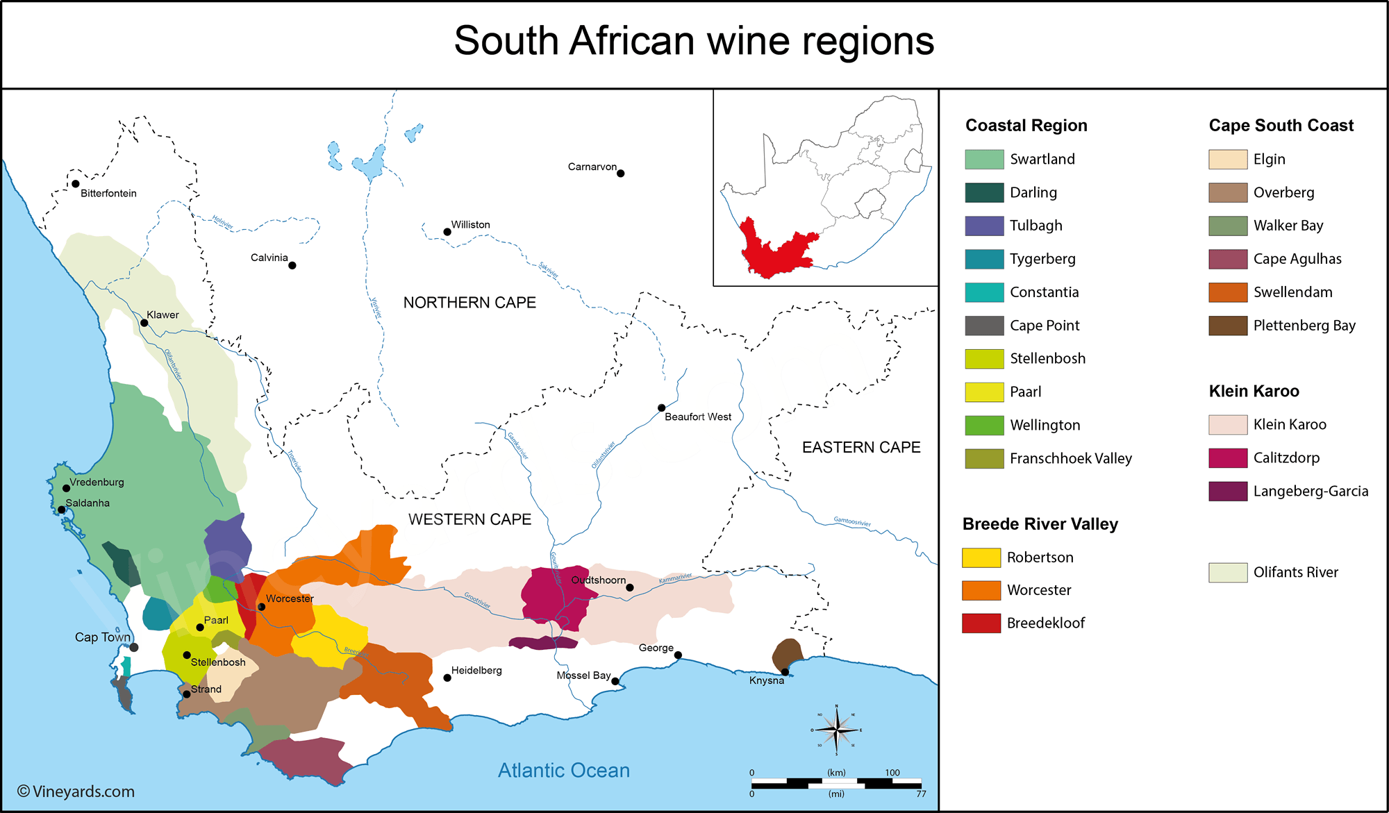 South Africa Map of Vineyards Wine Regions