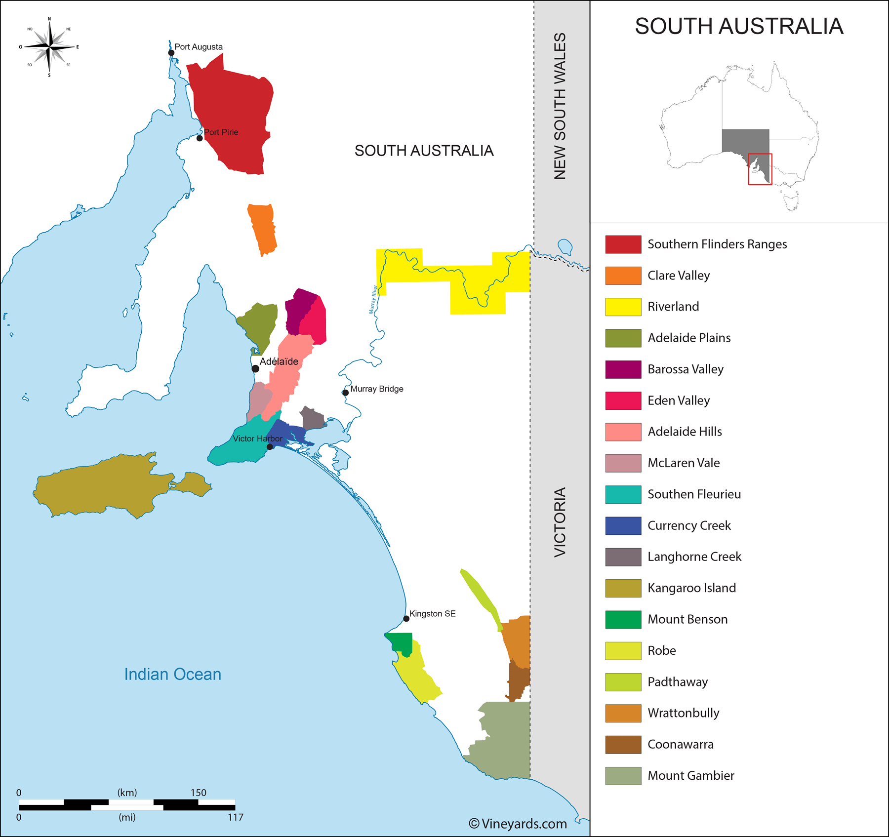 South Australia Regions Map South Australia Map Of Vineyards Wine Regions